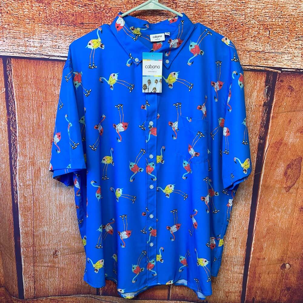 Cabana by Crown & Ivy Men's Blue Flaming Short Sleeve Button-Down Shirt XXL NWT